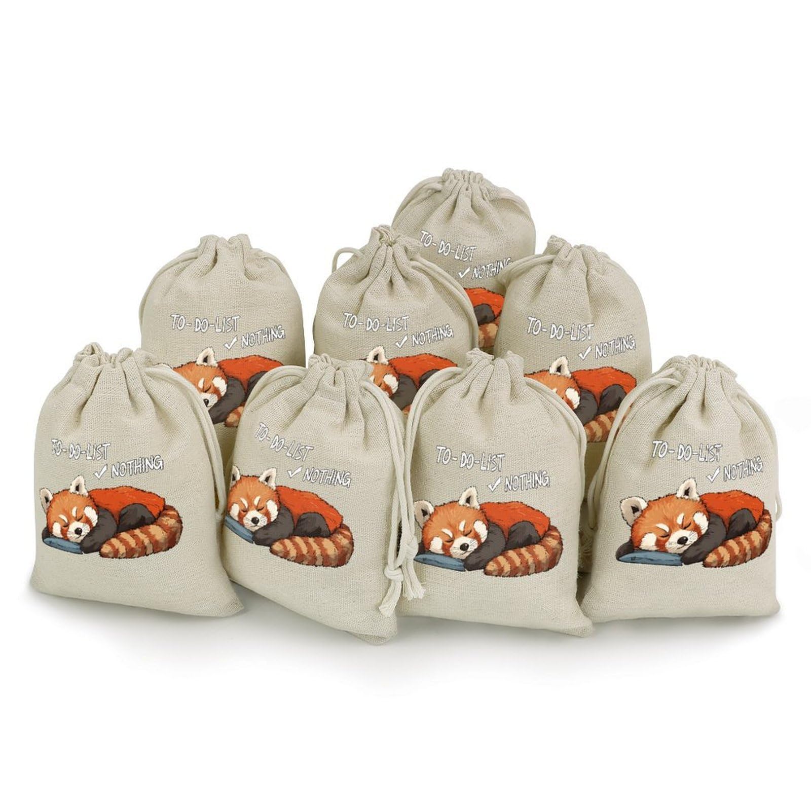 Relaxed Red Panda 8 Pack Small Gift Bags Cotton And Linen Drawstring Pockets Sachet Bag for Party Home Supplies