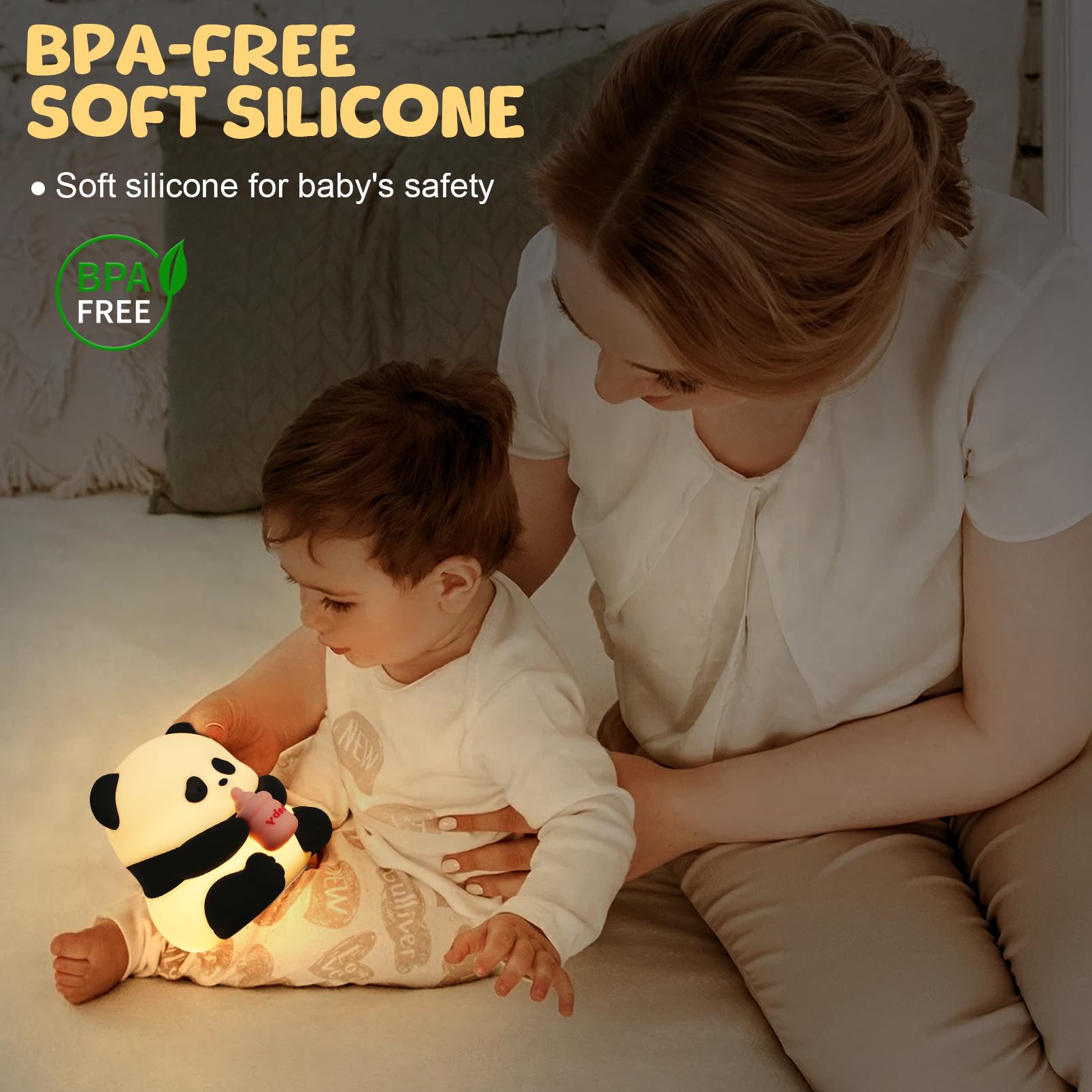 Luce Notturna Bambini, Panda Luci Notturna Ricaricabile con Timer, 7 Colori Lampada Notturna per Bambini , Silicone Lampada da Tavolo Bambini Touch,Luce Notturna Neonato, Regalo Neonato Bambini