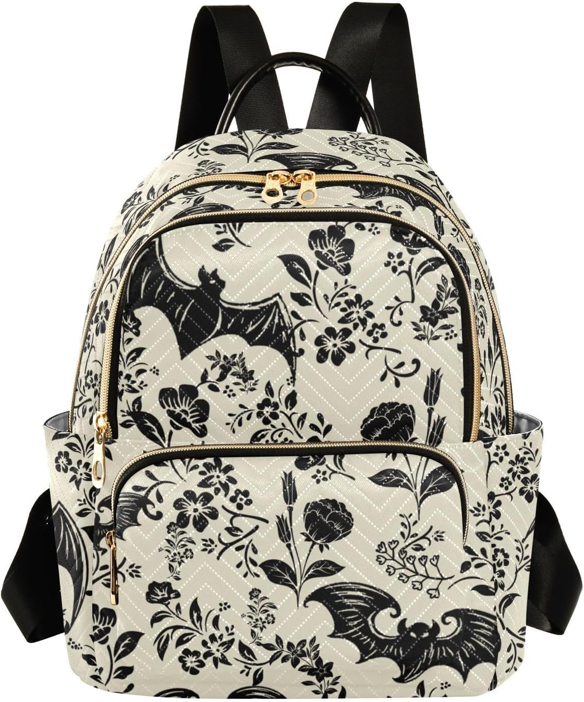 NCRJCZQL Goth Bat Flowers Quilted Backpack Purse for Women Fashion Small Backpack Shoulder Bag Travel Casual Daypack M