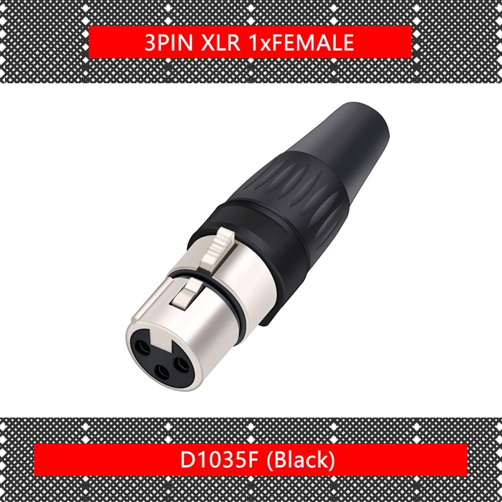 XLR-Buchse auf XLR-Stecker, 3-polig, für Mikro-Lautsprecher, Audio, 5 Farben, Metallgehäuse, 1 Stück (1 x D1035F-Black)