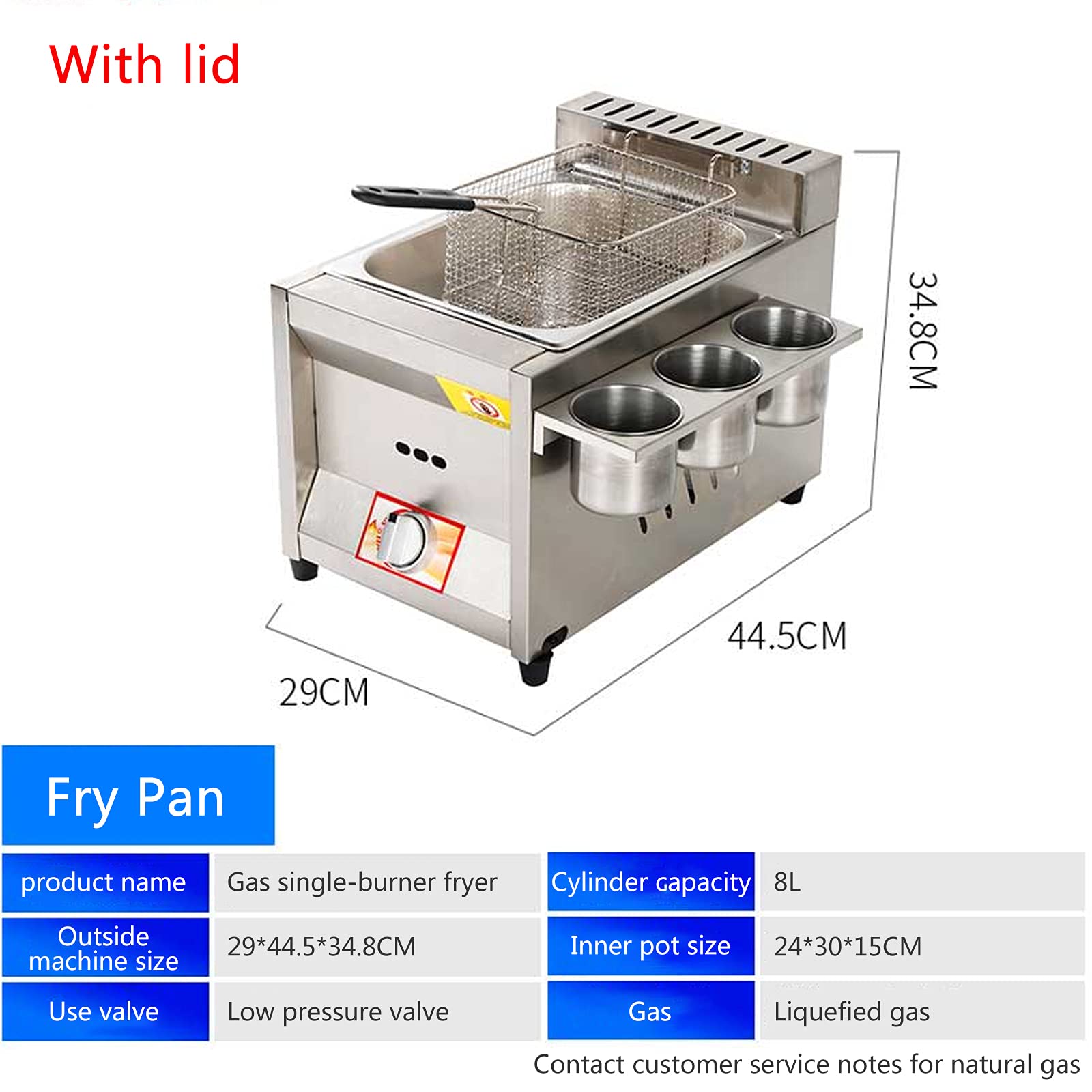 Friggitrice a gas di grande capacità, friggitrice a gas in acciaio inossidabile per casa e commerciale, potenza di fuoco regolabile, con cestini e coperchi, per patatine fritte ciambelle pesce, Easy