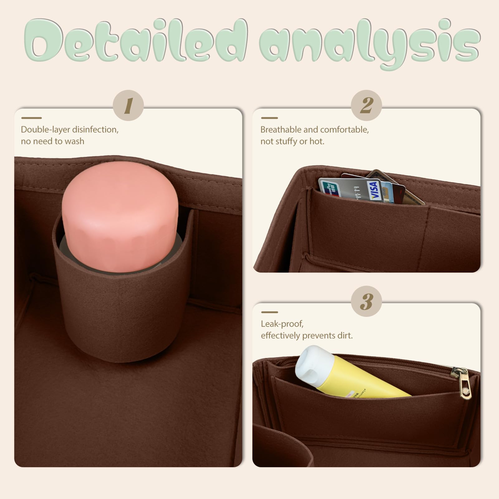 Lckaey Organizador de bolso para LV NOE BB Petit NOE NM Bolsa de almacenamiento Organizador con bolsillo con cremallera Y059coffee-Large