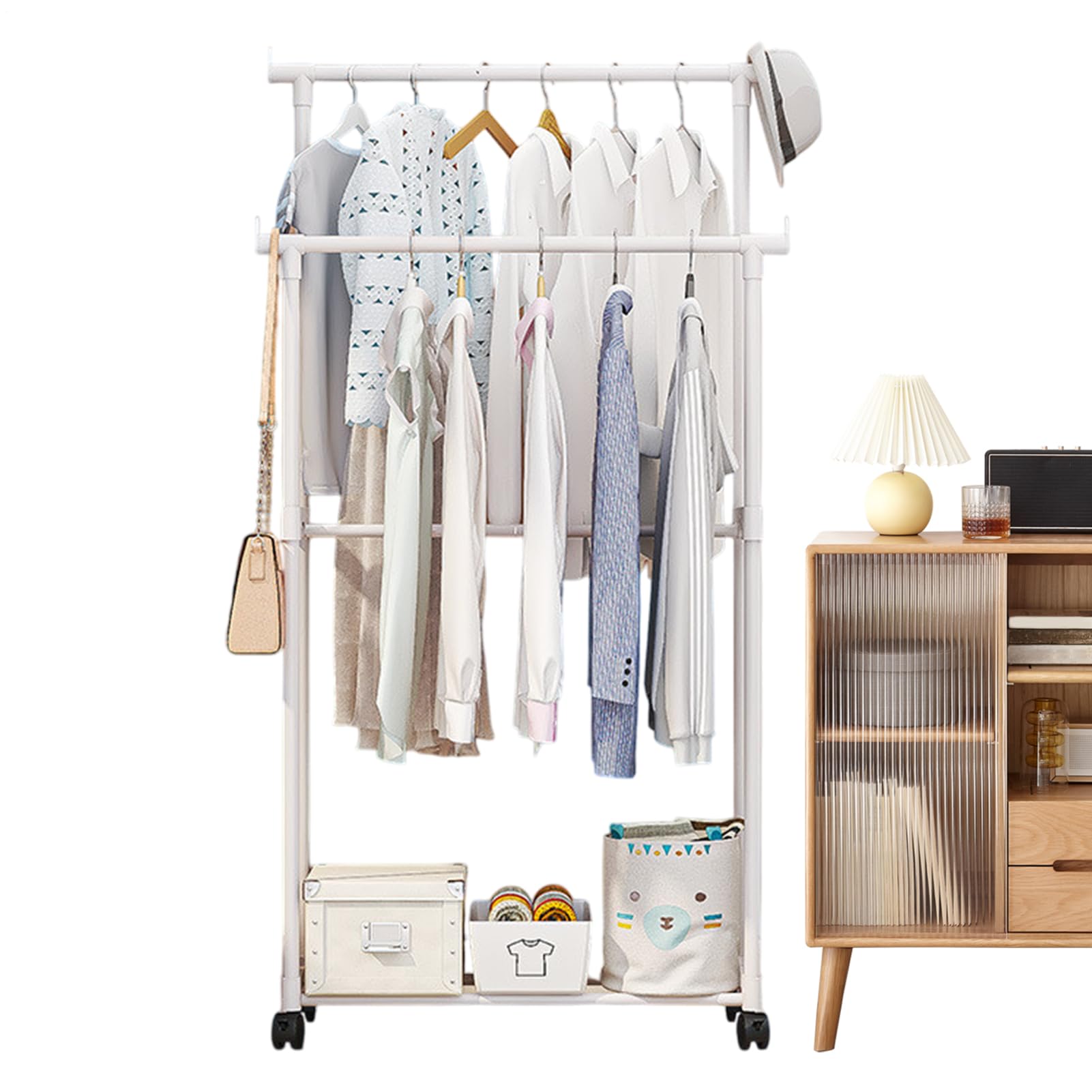 Étagère à vêtements roulante pour chambre et buanderie, portant mobile spécial petits espaces