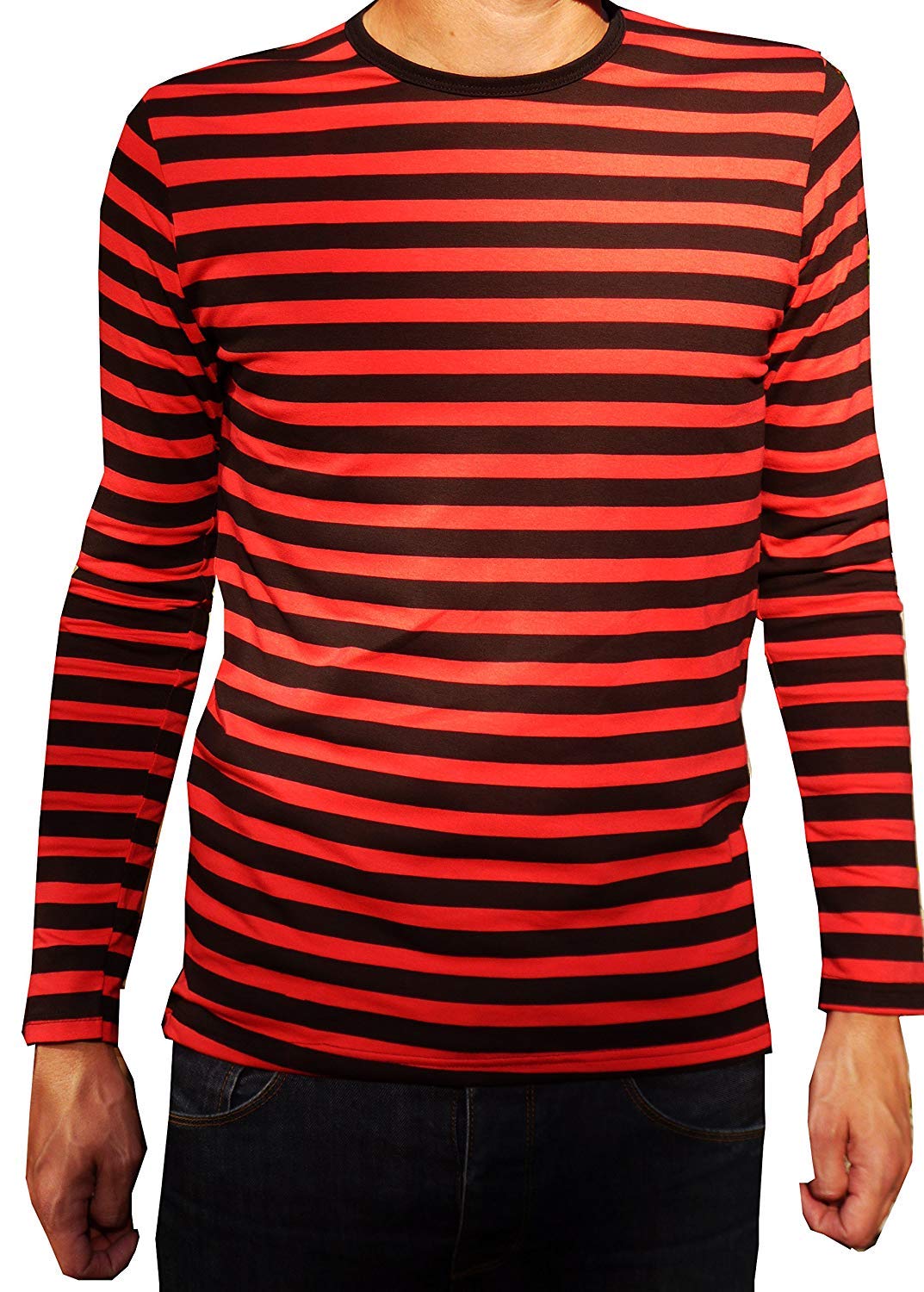 Mens Red and Black Long Sleeve T-Shirt Mod Tees