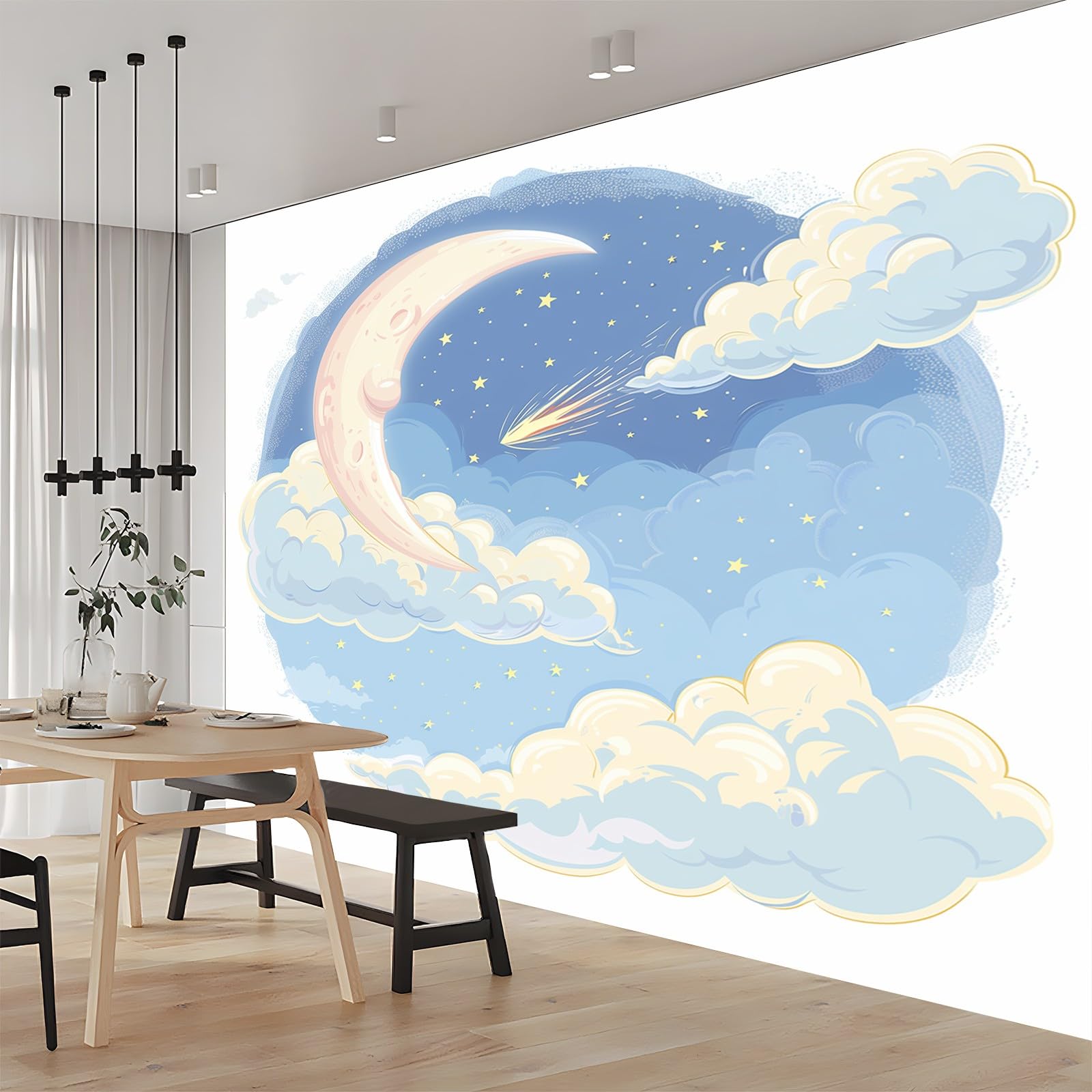 Papier peint panoramique 3D nuages de lune pour créer un cocon apaisant