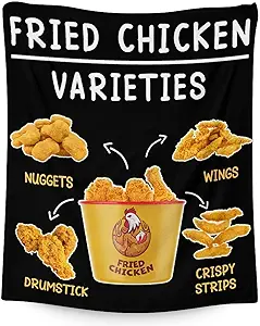 Mercuryelf Chicken Nugget Blanket - Soft, Fuzzy & Warm - 40x50 Inches Flannel Throw Blankets for Travel, Office - Black Novelty Throws Gift for Kids