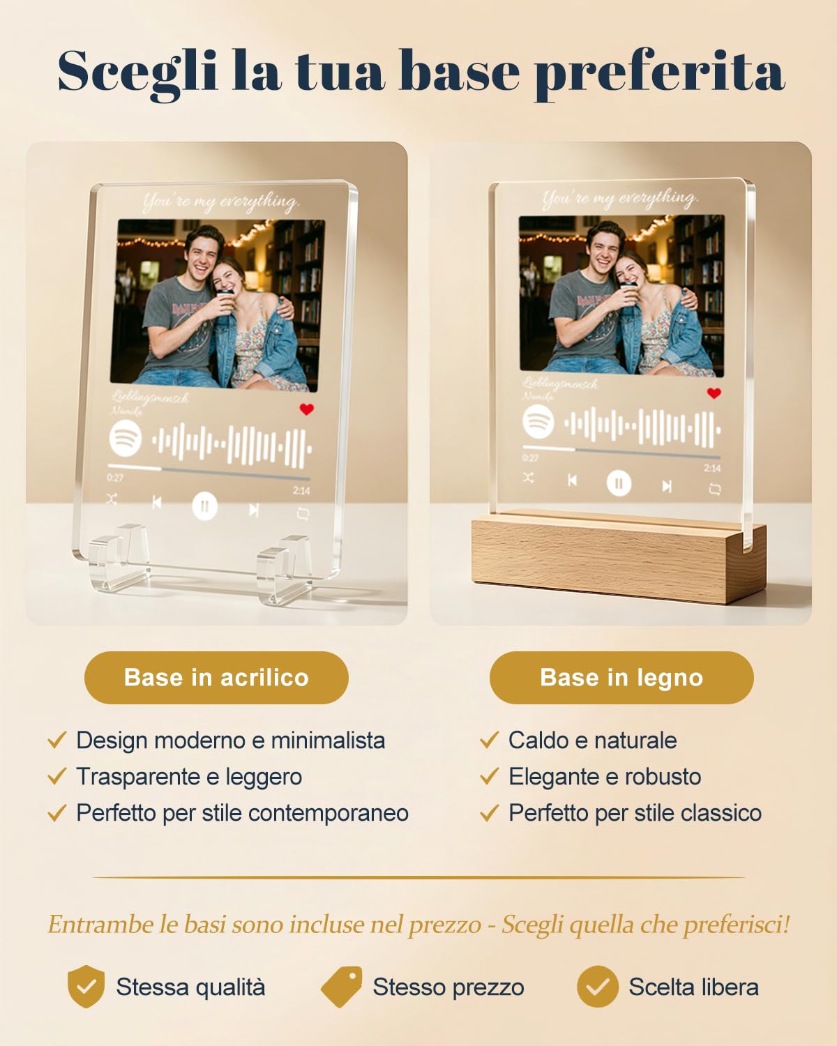 Design Italiano Targa Spotify in Acrilico Cristallino (1cm) Cornice Musicale Artigianale con Foto e Codice Scansionabile - Idea Regalo Esclusiva per Anniversario, San Valentino e Famiglia