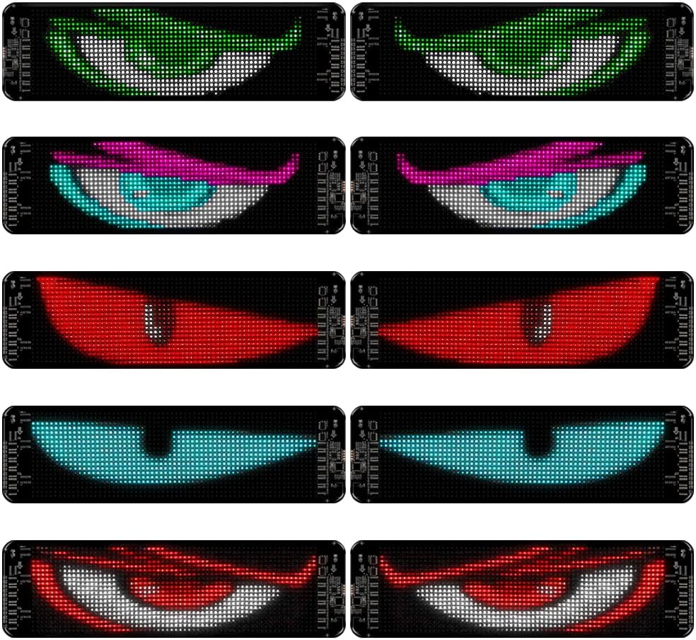 Gelrova Dual-Panel Blinking Devil Eyes Light LED Car Windshield Display: 2-Pack 14x4 Programmable Matrix, Single USB Power, Remote/App Control, Custom Text/GIFS for Car SUVs, Trucks