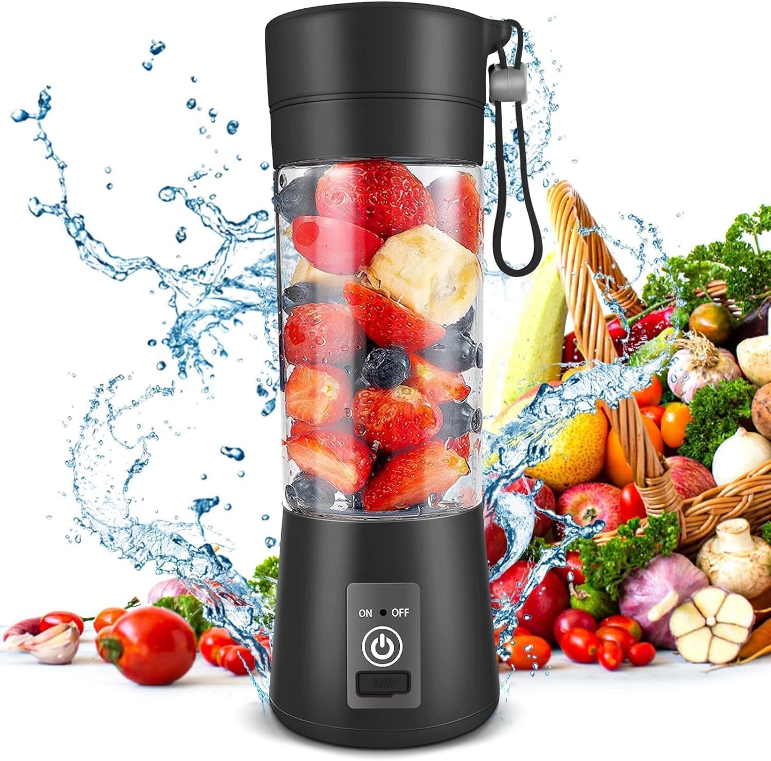 Portable Blender, Personal Size for Shakes and Smoothies with 6 Ultra Sharp Blades, Mini Blender USB Rechargeable Magnetic for Travel/Picnic/Office/Gym(Black)