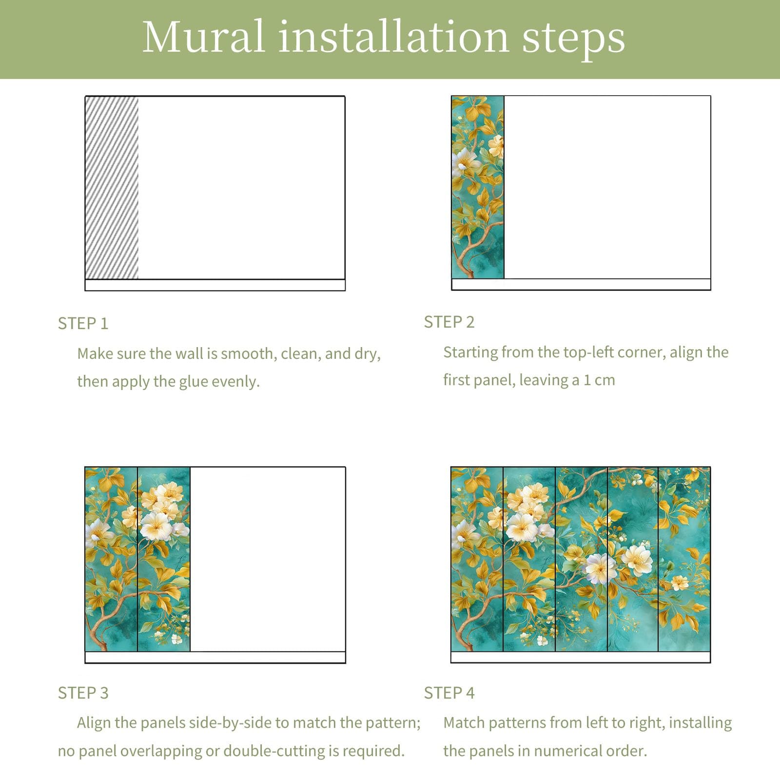 WTD - Papel pintado fotográfico (300 x 210 cm), diseño de acuarela, color verde
