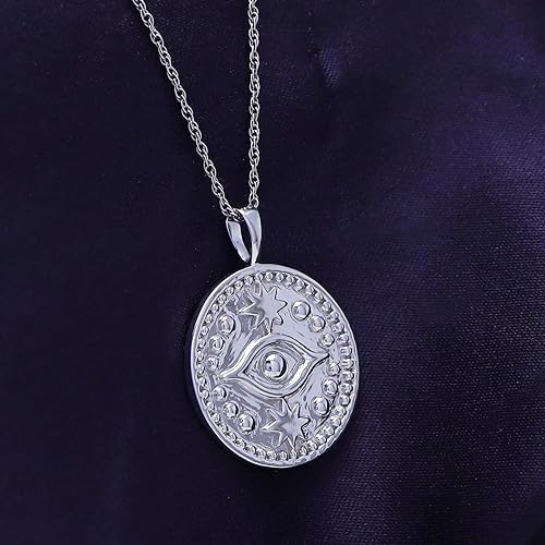 Miniatura 4 de AFFY Collar con dije de moneda de mal de ojo en oro de 14 quilates sobre plata esterlina para mujer con cadena de cuerda de 18 pulgadas