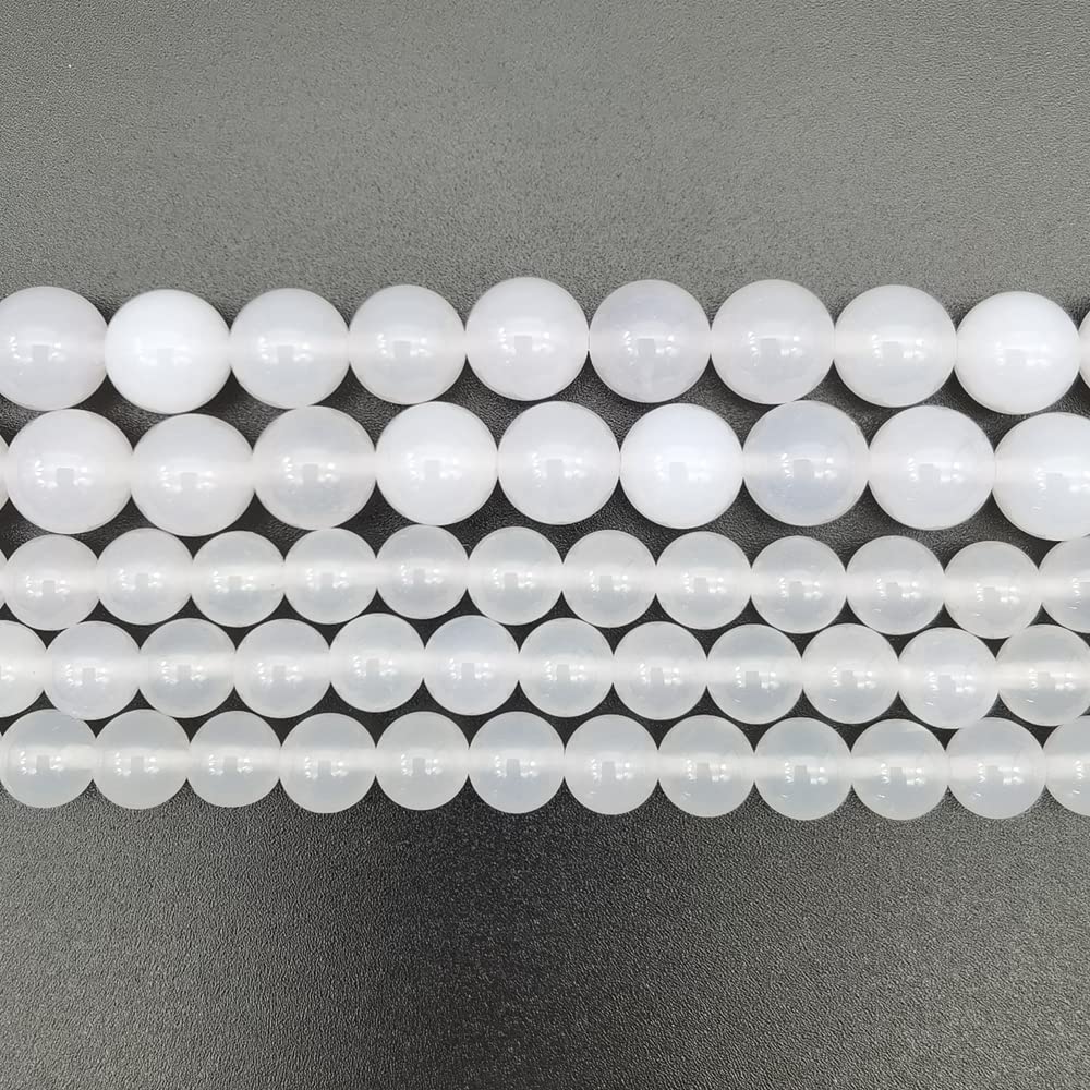 weikebeads Natural White Agate Beads Round Gemstone Loose Beads 12mm for Jewelry Making DIY Bracelets 15" Inch…