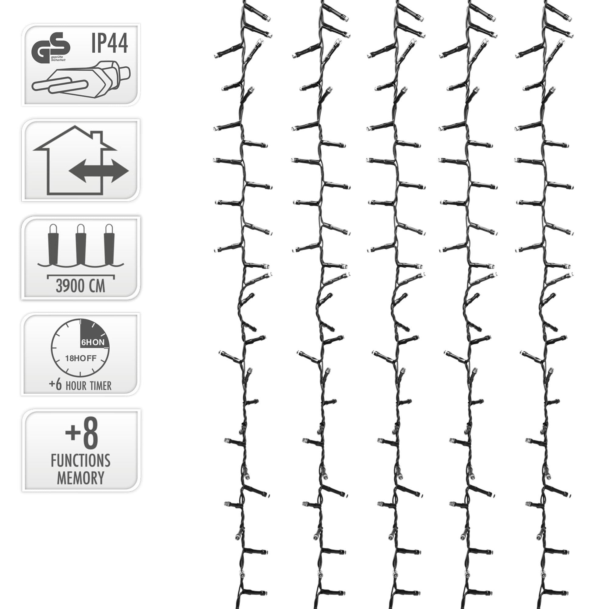 ECD Germany lampki choinkowe LED 39 m 3000 diod zimne biale swiatlo z timerem 8 trybów IP44 do uzytku wewnatrz i na zewnatrz swiateczna girlanda swietlna dekoracyjne oswietlenie zasilane sieciowo