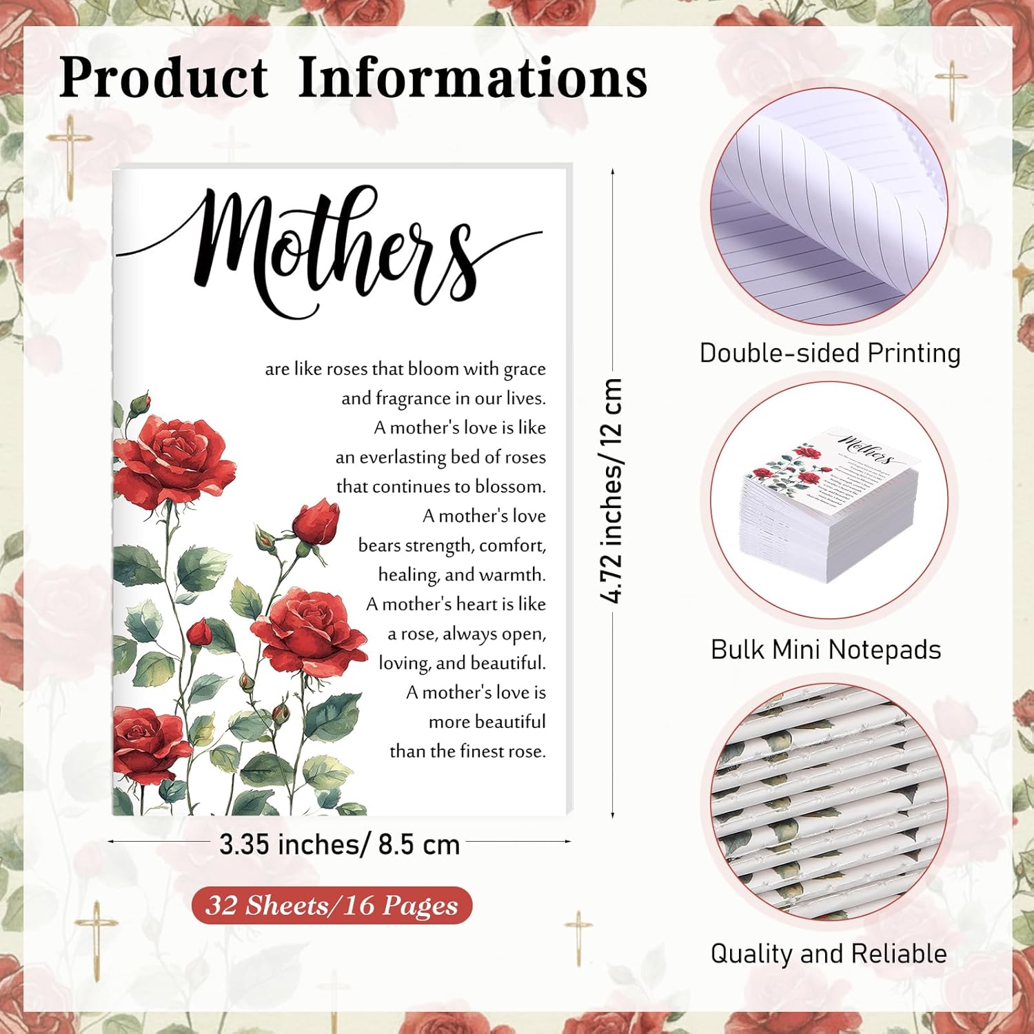 Moinchore Mother's Day Gifts Christian Bible Verse God Bless Mothers Pens Religious Notebooks Christian Gift Cards with Bags Twine for Women Church Sunday School(60 Sets,Rose)