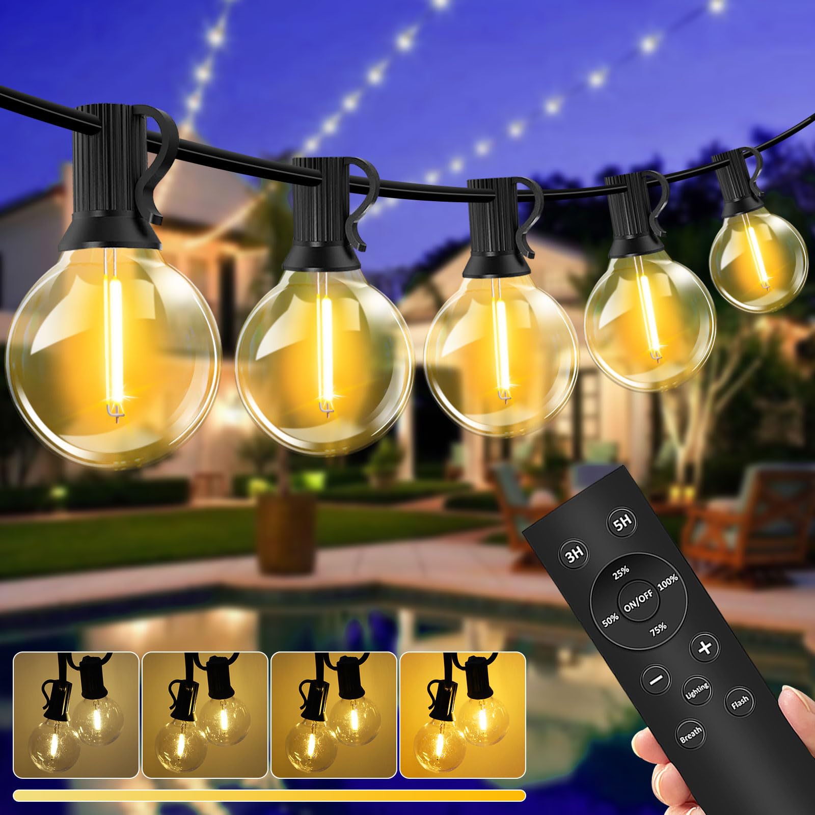 VANDABAO Lichterkette Außen Dimmbar - 15M LED Outdoor Lichterkette Strom 17+2 G40 Glühbirnen mit Timer IP44 Wasserdicht Lichterketten Aussen für Balkon Garten Hochzeit Party Terrasse