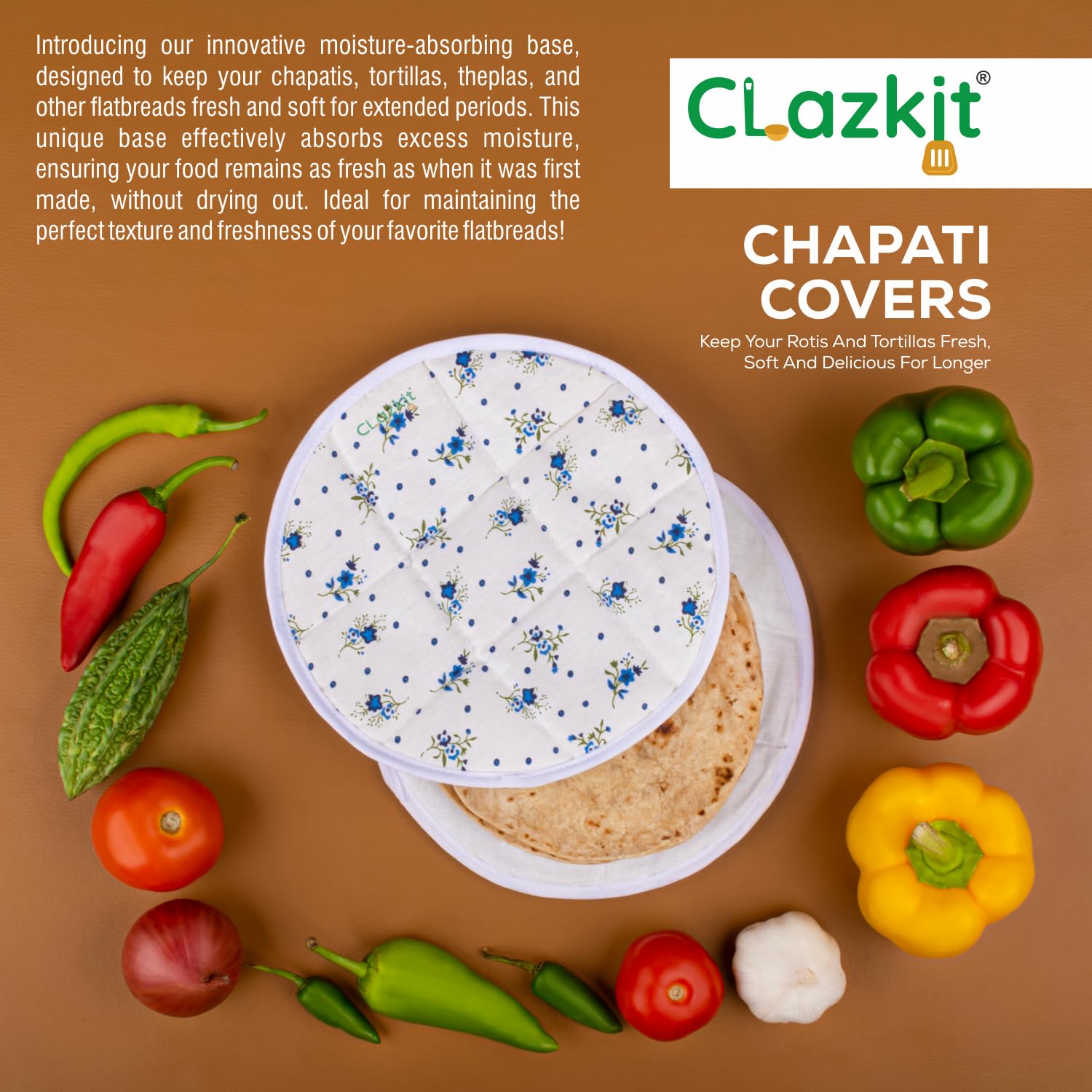 Clazkit Round Roti Chapati Cover 100% Cotton Traditional Roti Rumals Tortilla Covers- 4pcs set, Multicolor 1