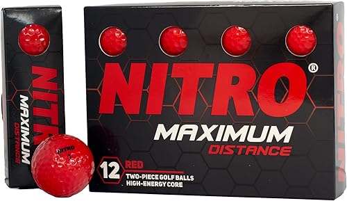 NITRO Paquete de 12 pelotas de golf rojas de distancia máxima