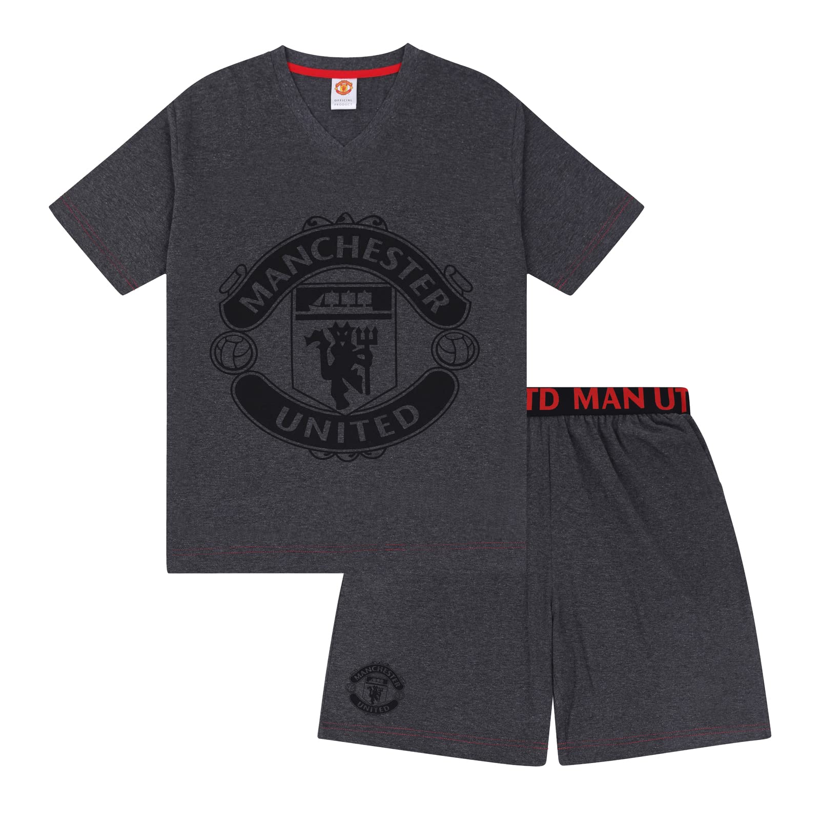 Manchester United Men's Grey Crest Official Loungewear Short Pyjamas Medium