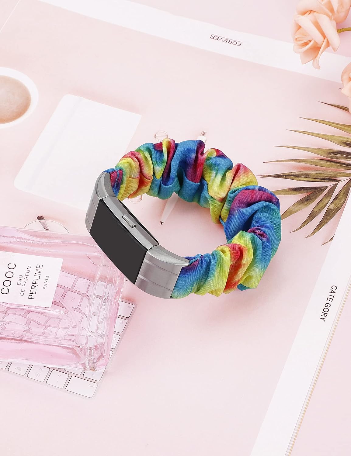 TOYOUTHS Compatible with Fitbit Charge 2 Bands Scrunchie Women Soft Elastic Stretchy Cloth Fabric Strap Pattern Printed Bracelet Sport Replacement Charge 2 HR Wristband Accessories