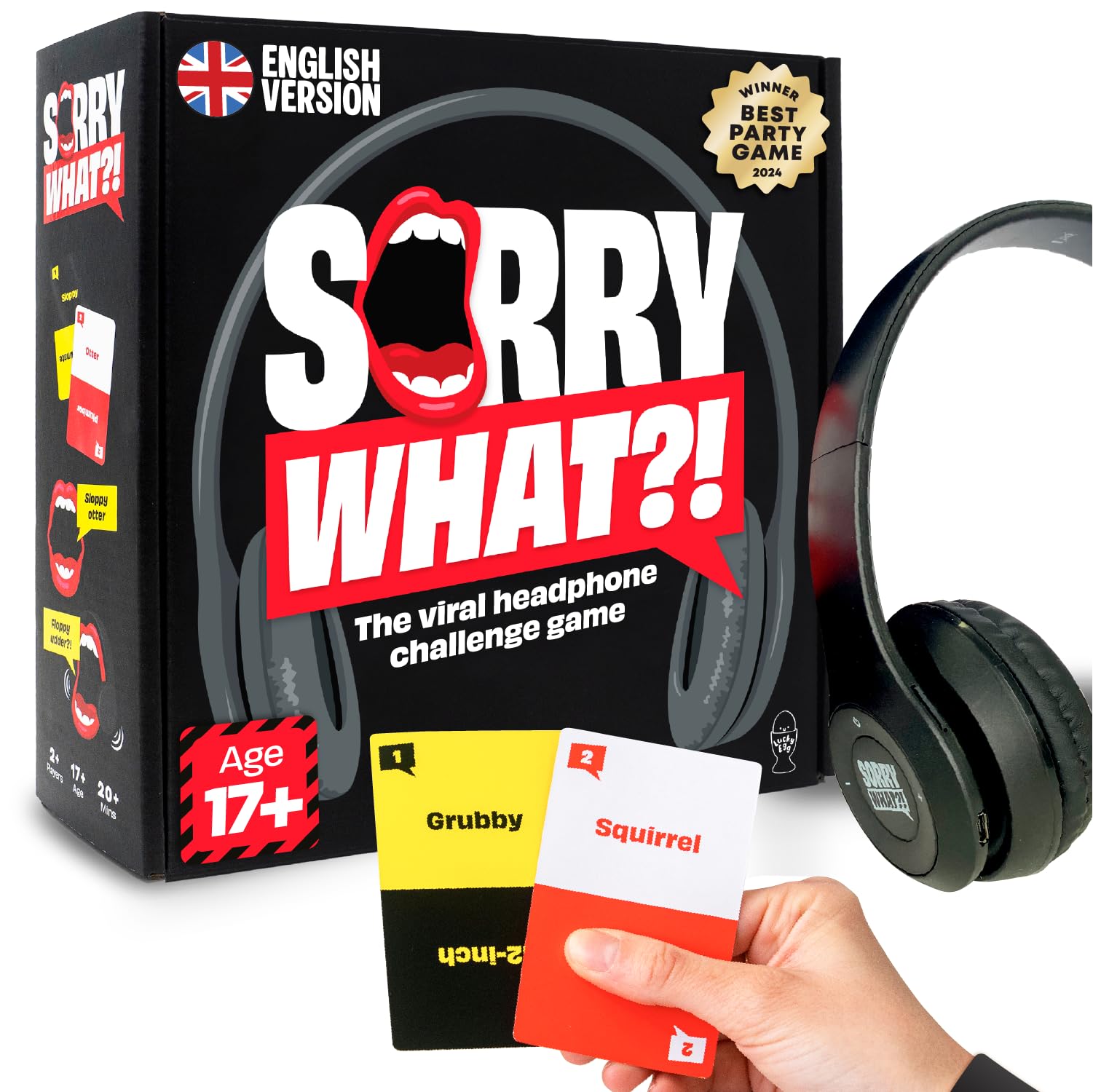 Sorry What - Hilarious Lip Reading Adult Card Game - Uncensored Based On The Headphone Challenge TikTok Trend - 2+ Players 40,000 Funny Word Phrase Combinations - Party Game for Adults 17+ (Original)