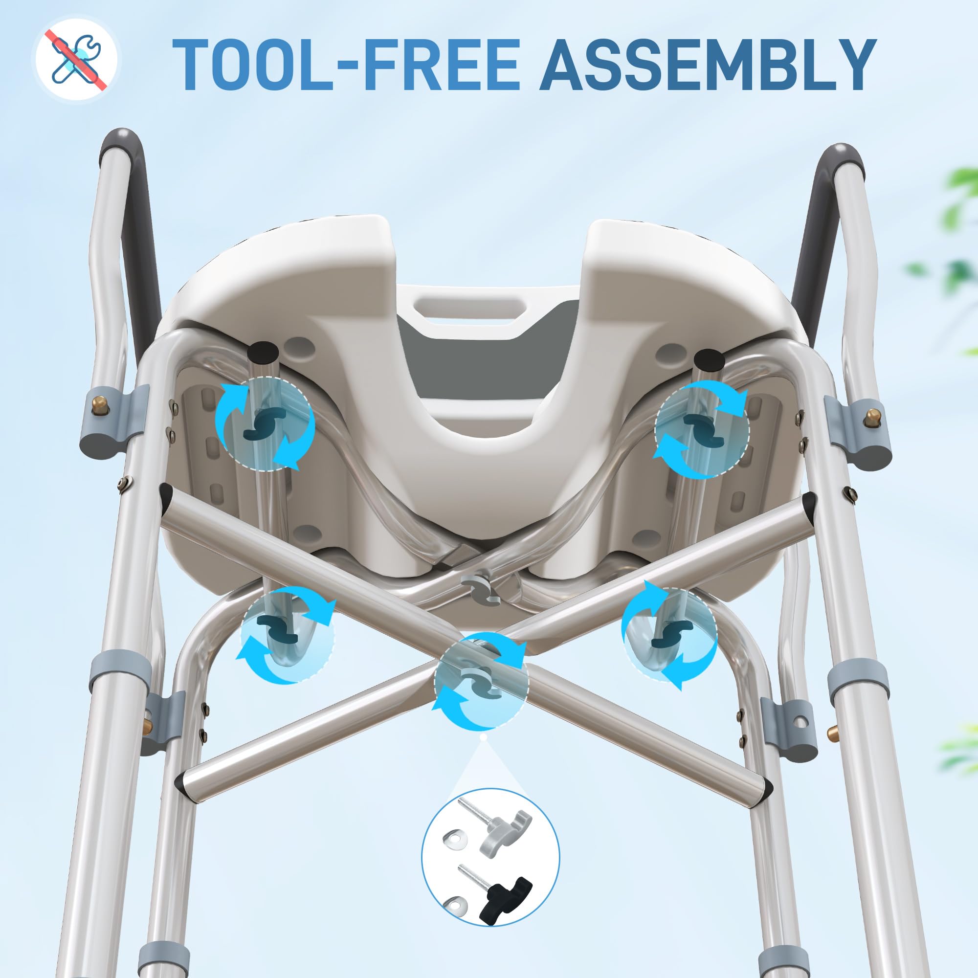 HOMCOM Silla de ducha con abertura higiénica acolchada para ancianos Gris | Barras reforzadas, silla baño regulable, patas antideslizantes, para mayores, discapacitados, montaje sin herramientas