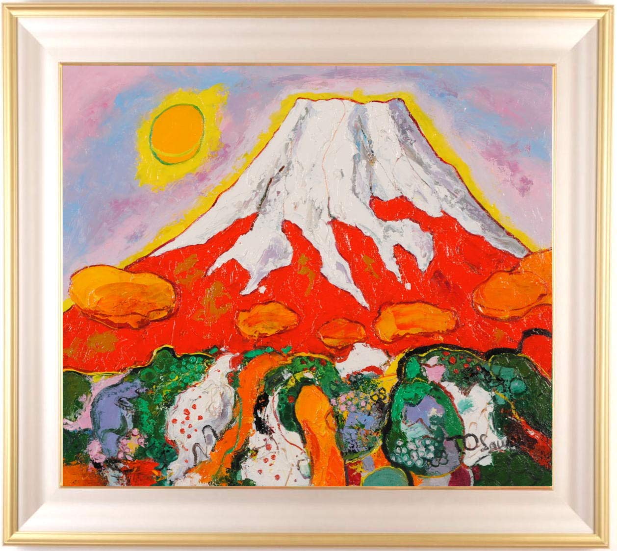 Amazon | 大沢武士 「赤富士・45」 富士山 絵画 赤富士 風景画 油絵 額  