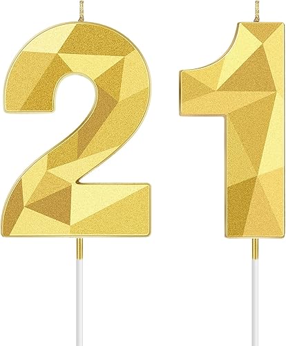 Miniatura 1 de Velas de cumpleaños número 21 con forma de diamante 3D, velas de feliz cumpleaños, 21 velas para decoración de cumpleaños, boda, fiesta temática,
