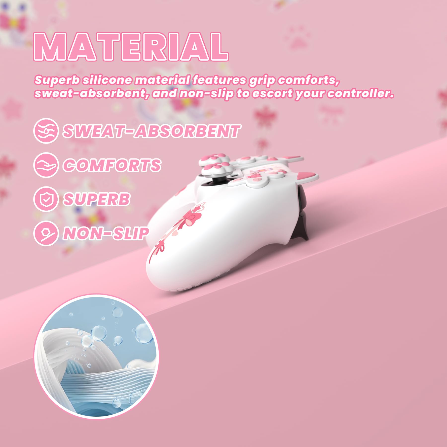 PlayVital Cover Joystick per ps5 Controller,Skin Silicone Antiscivolo&6 Copri Analogici&Adesivi,Custodia per ps5 Joypad-Compatibile con Base di Ricarica-Gattino Carino,Bianco