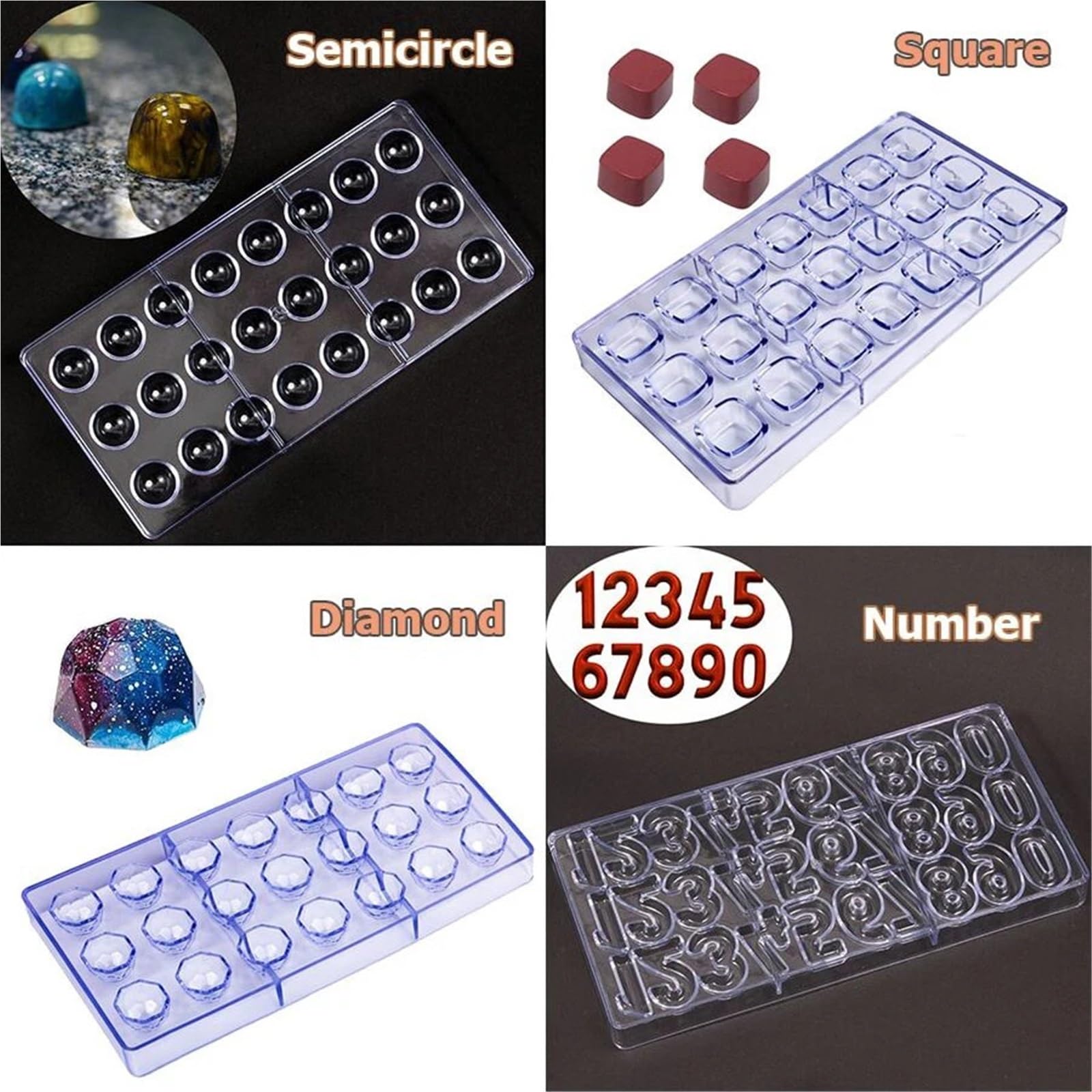 Molde de plástico for chocolate con forma rosa, corazón o diamante, ideal for pasteles y dulces en casa Para Repostería Y Postres(Style07)