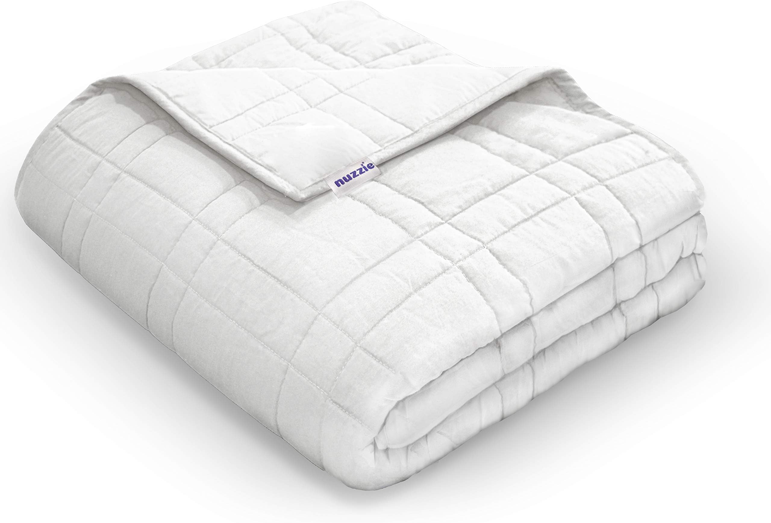 Nuzzie Weighted Blanket [New 2021] - 15 lbs Full/Queen 60x80 for Teens & Adults - 100% Cotton - Premium Hypoallergenic Glass Beads - Modern Design with Double Stitching - Designed in USA - White