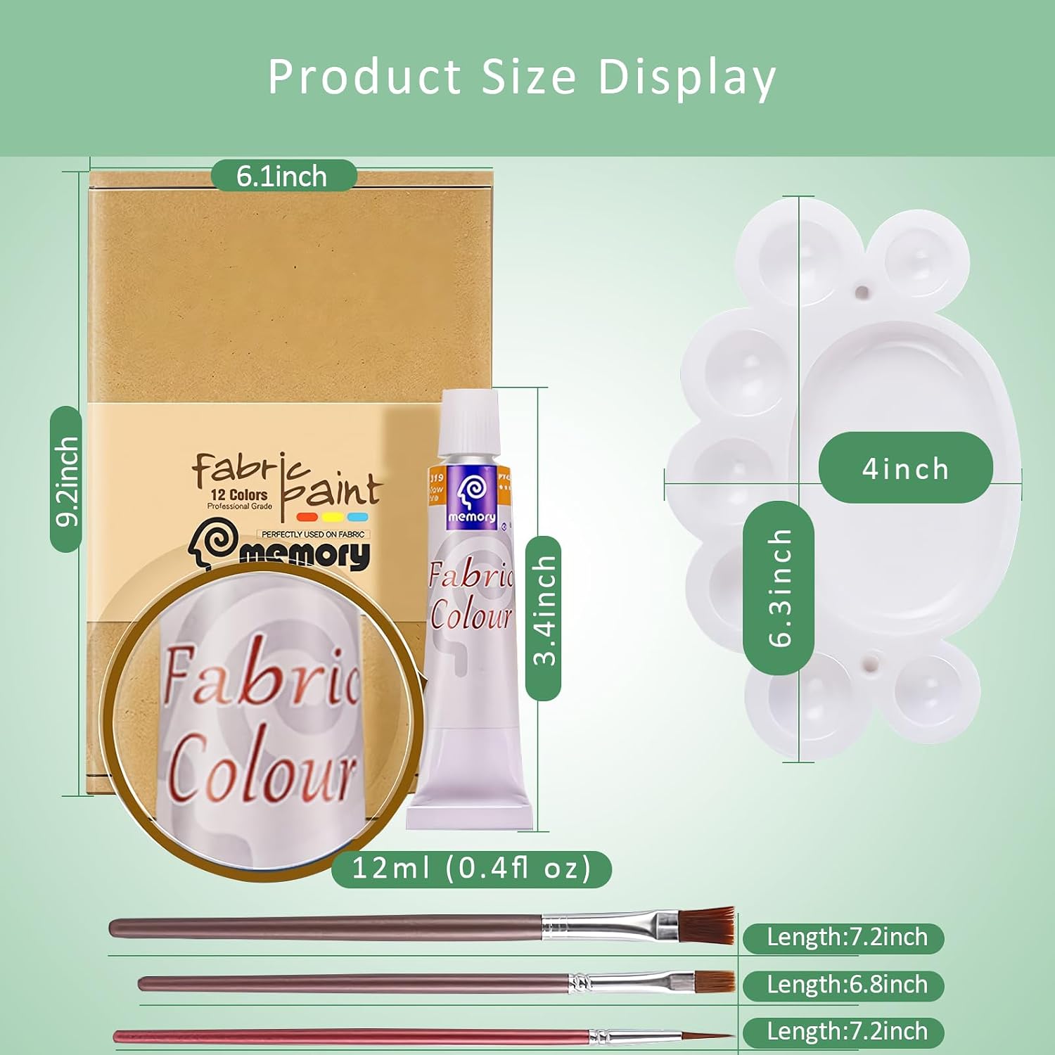 Colorful Fabric Paint Set - 12 Color Permanent Textile Paint for Clothes, Canvas, Shoes & More with 3 Brushes and Palette - Washable DIY Art Paint Kit for Kids, Beginners and Adults
