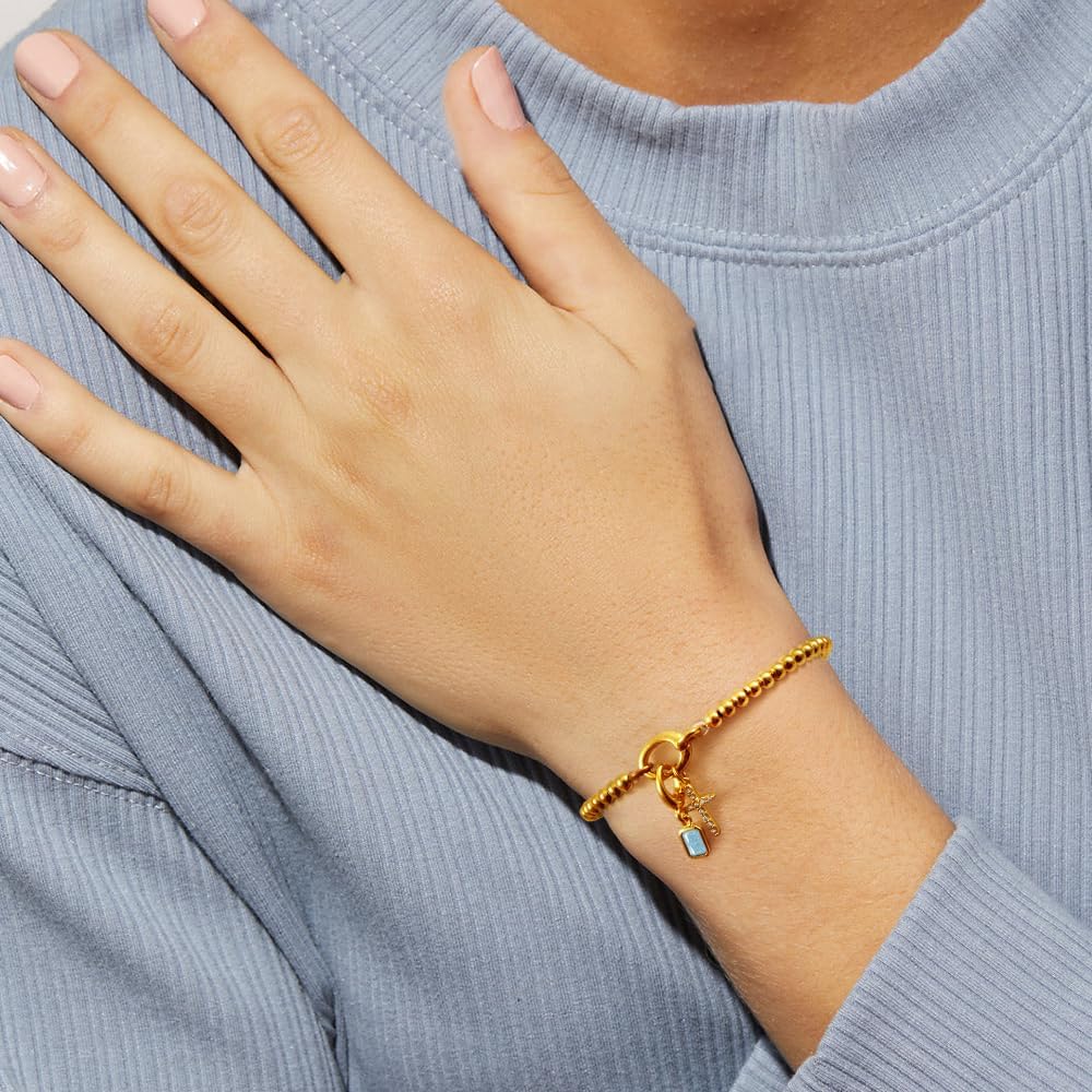 Free bird Cross Birthstone Bracelet | Dainty 14K Gold Plated Cross Charm Bracelet for Women | Stretchable Elastic Gold Beaded Bracelet | Stackable Trendy Birthstone Bracelet | Jewelry Gifts for Women - Image 3