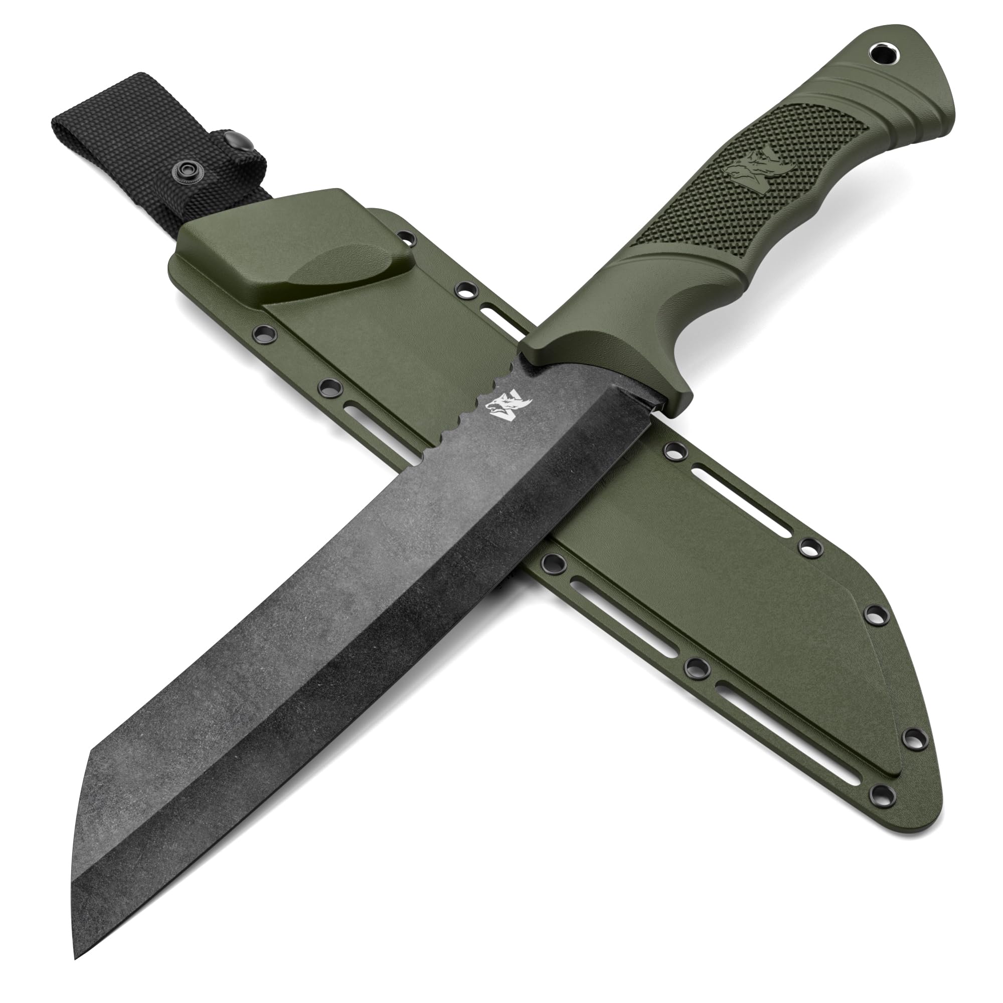 ODENWOLF W Machete - Survival Machete Full Tang with Sheath - Strong D2 Steel Knife Machete for Cutting Trees, for Yard Work, and for Bushcrafting and Big Tactical Knife with TPE-Handle