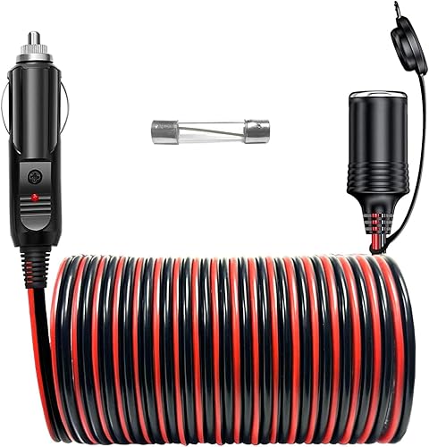 Cable de extensión para encendedor de cigarrillos de 26 pies, 12 V24 V, cable resistente de 16 AWG con fusible de 15 A, cable de extensión de