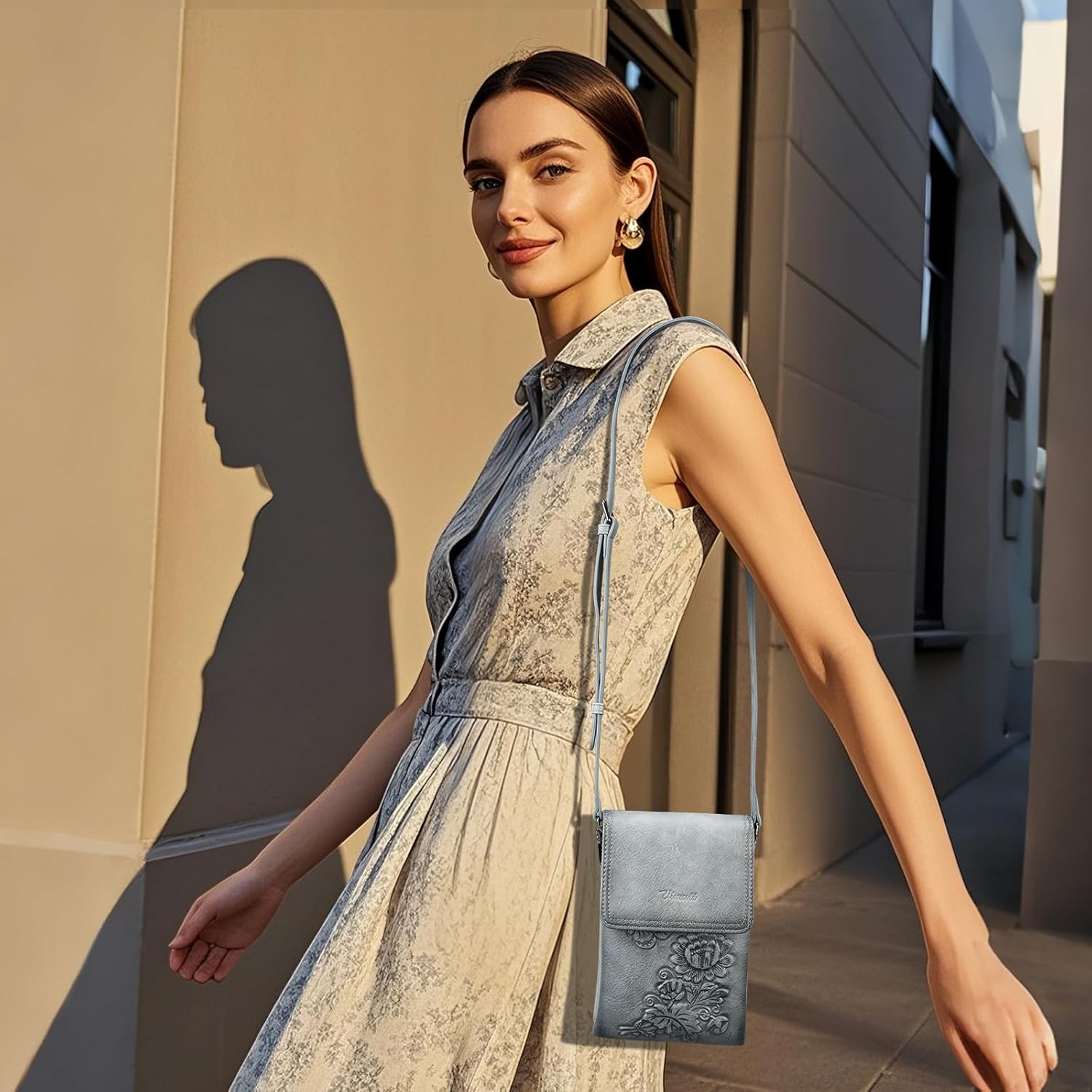 Small Crossbody Bags for Women Trendy Vegan Leather Cell Phone Bag Embossed Flower Design Wallet Purses with Strap - Image 3