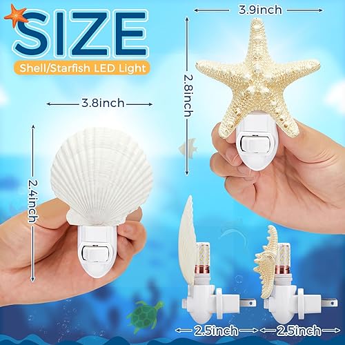 Miniatura 2 de Hortsun 2 piezas de luz nocturna de conchas marinas y animales marinos enchufables luz nocturna temática de playa decoración de baño para