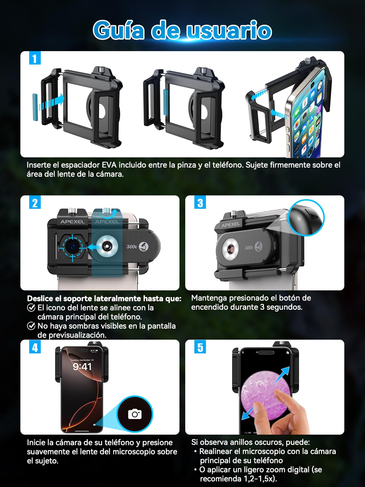 APEXEL Microscopio Portátil 300X para Smartphone - Explora el Micro Mundo