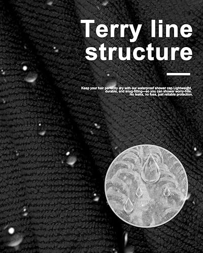 Miniatura 8 de Aquior Gorro de ducha, gorro de ducha con forro de rizo para mujer, reutilizable, triple capa impermeable, extra grande para mujer, pelo largo