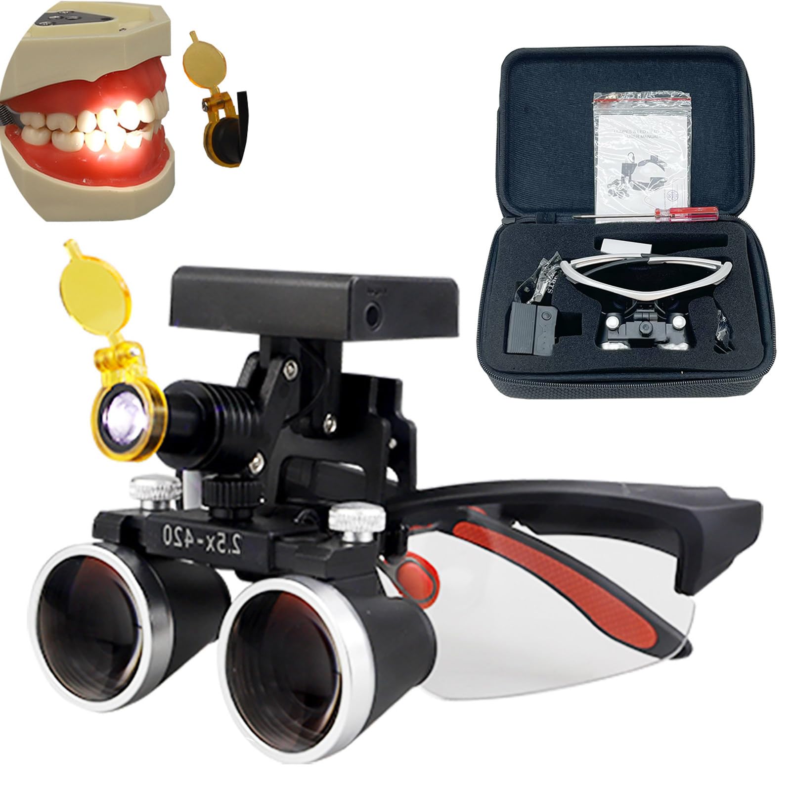 Gafas De Aumento Dentales De 2,5X/3,5X, Lupas Dentales De Diadema con Luz Led De 5W, Distancia De Trabajo De 320-420 Mm, para Uso Dental Y De Laboratorio E-2.5X