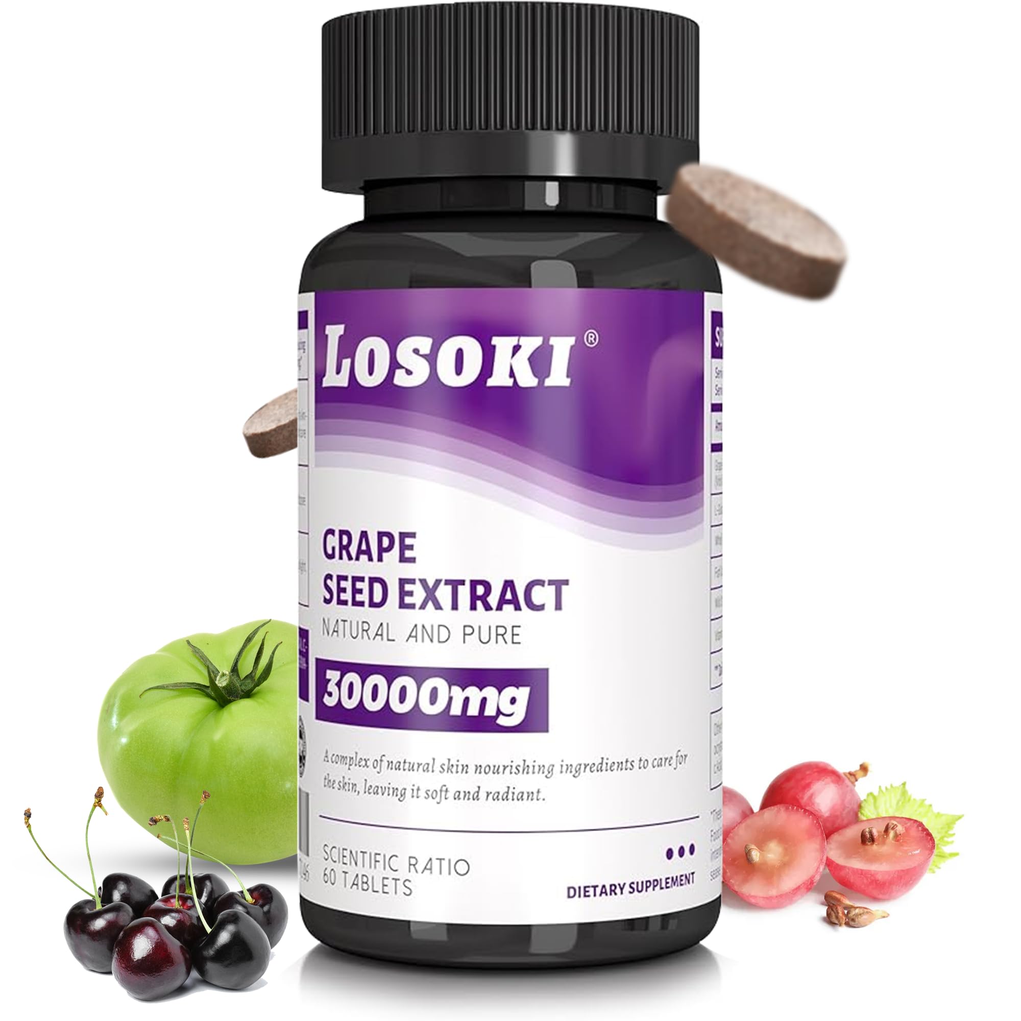 Skin Nourishing Supplement - Infused with Grape Seed Extract and Vitamin C - 60 Tablets