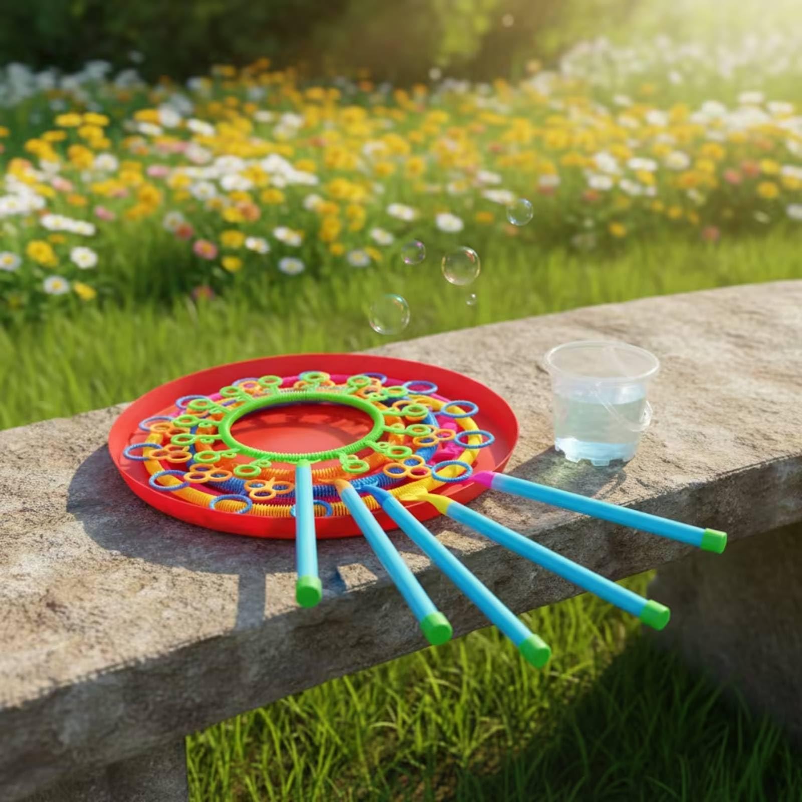 Bubble Set Bacchette Bolle Vassoio Soluzione Concentrata Set Giochi Esterni Plastica Resistente Adatto a Compleanni All’aperto Giardino Parco Cortile