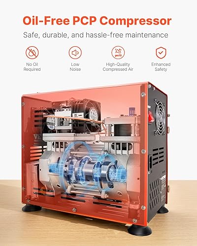 Miniatura 3 de VEVOR Compresor de aire PCP, compresor de pistola de aire PCP de doble cilindro de 800 W, 4500 PSI30 Mpa con sistema de enfriamiento de ventilador