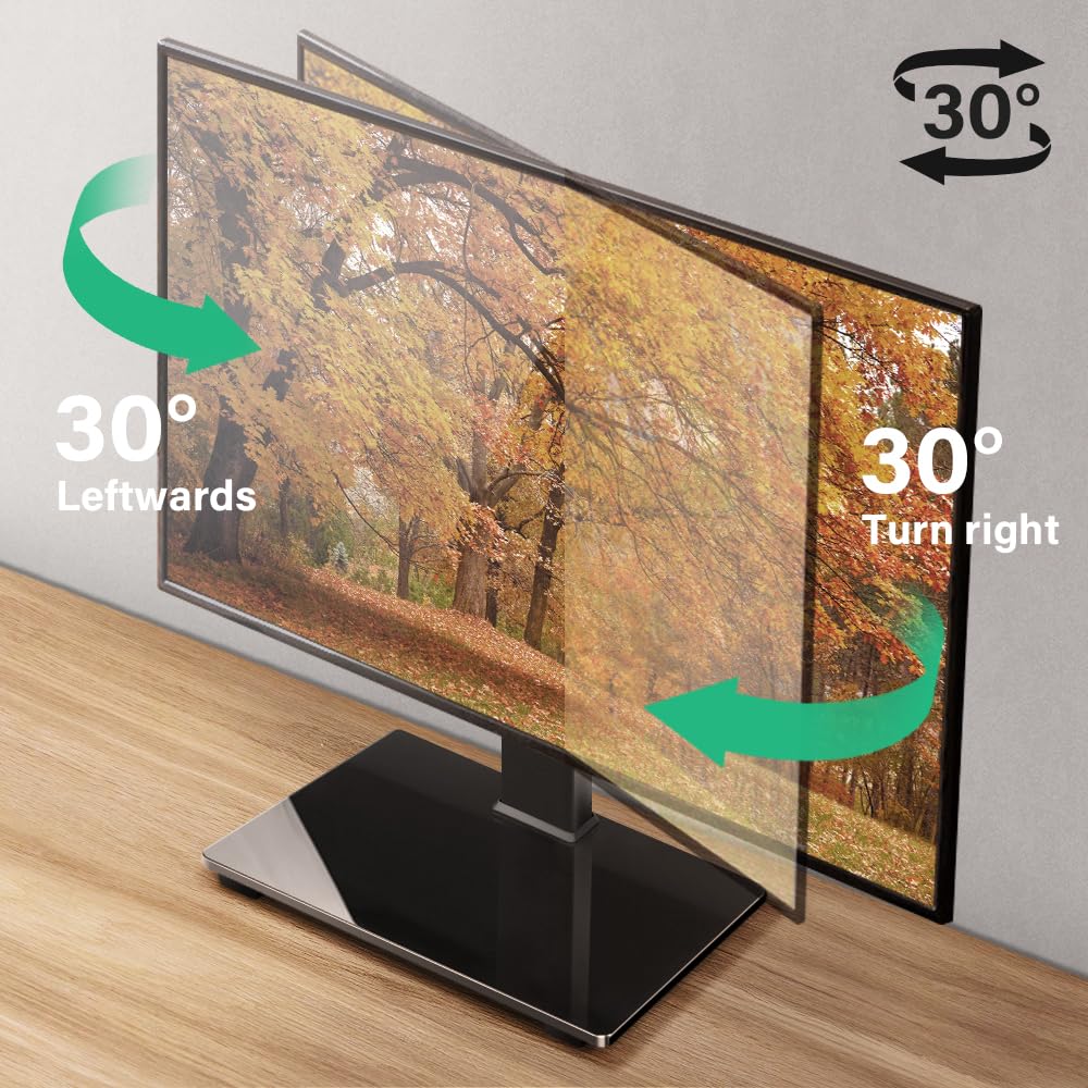 FURWOO Uniwersalny stojak na telewizor 27 do 65-calowych telewizorów LCD LED, 4-poziomowa regulacja wysokości, podstawa pod telewizor z podstawą ze szkła hartowanego, stojak na blat, Vesa, 400 x 400