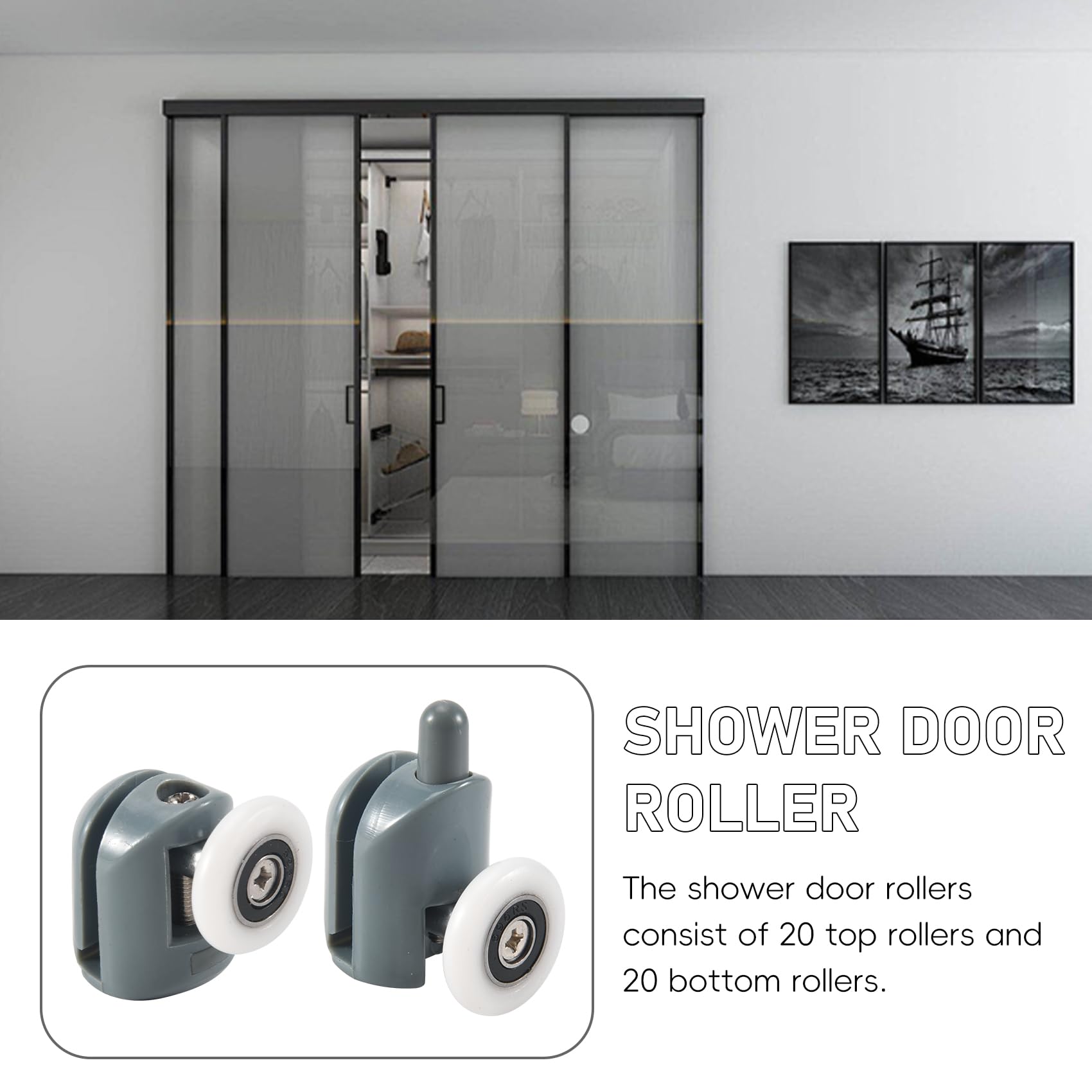 Duschtürrollen-Set Mit 8 Rollen – Obere & Untere Führung – Für Glastüren 5–6 Mm, Einfach Montiert
