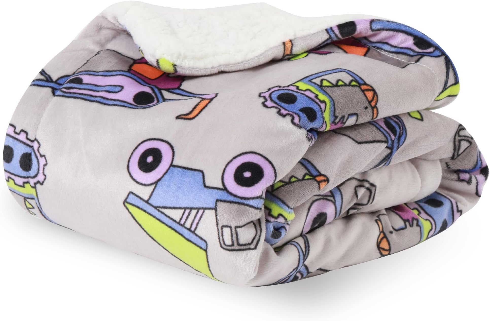MyNewborn by 10club Reversible Print Soft Sherpa Fleece Baby Blanket | for Girls, Boys, Newborn, Nursery | All Season, AC Blanket | 0-12 Months | 74 X 100 X 1.5 cm | 410 GSM (Grey, Tractor)