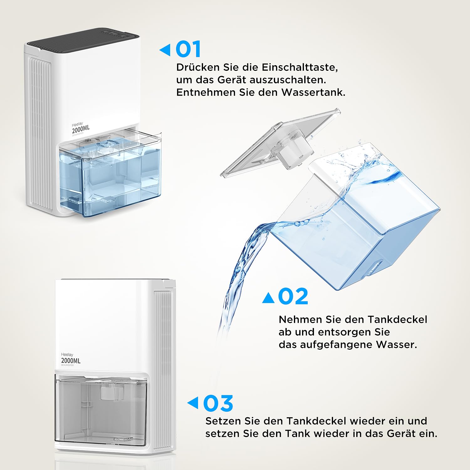 Elektryczny osuszacz powietrza, 2000 ml cichy osuszacz pokojowy, energooszczędny, automatyczne wyłączanie, 7-kolorowe światło, ochrona przed wilgocią i pleśnią, do sypialni, łazienki, domu