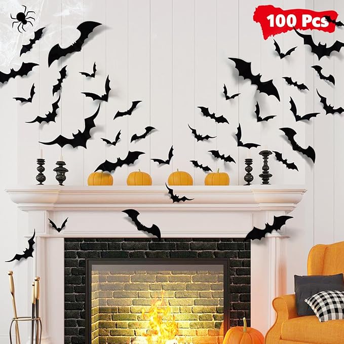 LUDILO 100pcs Bats Halloween Decorations - Halloween Bats Wall Décor Bat Stickers