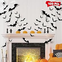 LUDILO 100pcs Bats Halloween Decorations: Halloween Bats Wall D&eacute;cor Bat Stickers Decals PVC 3D Wall Bat Scary Stickers Halloweens Party Decorations Indoor Outdoor DIY Home Window Door D&eacute;cor