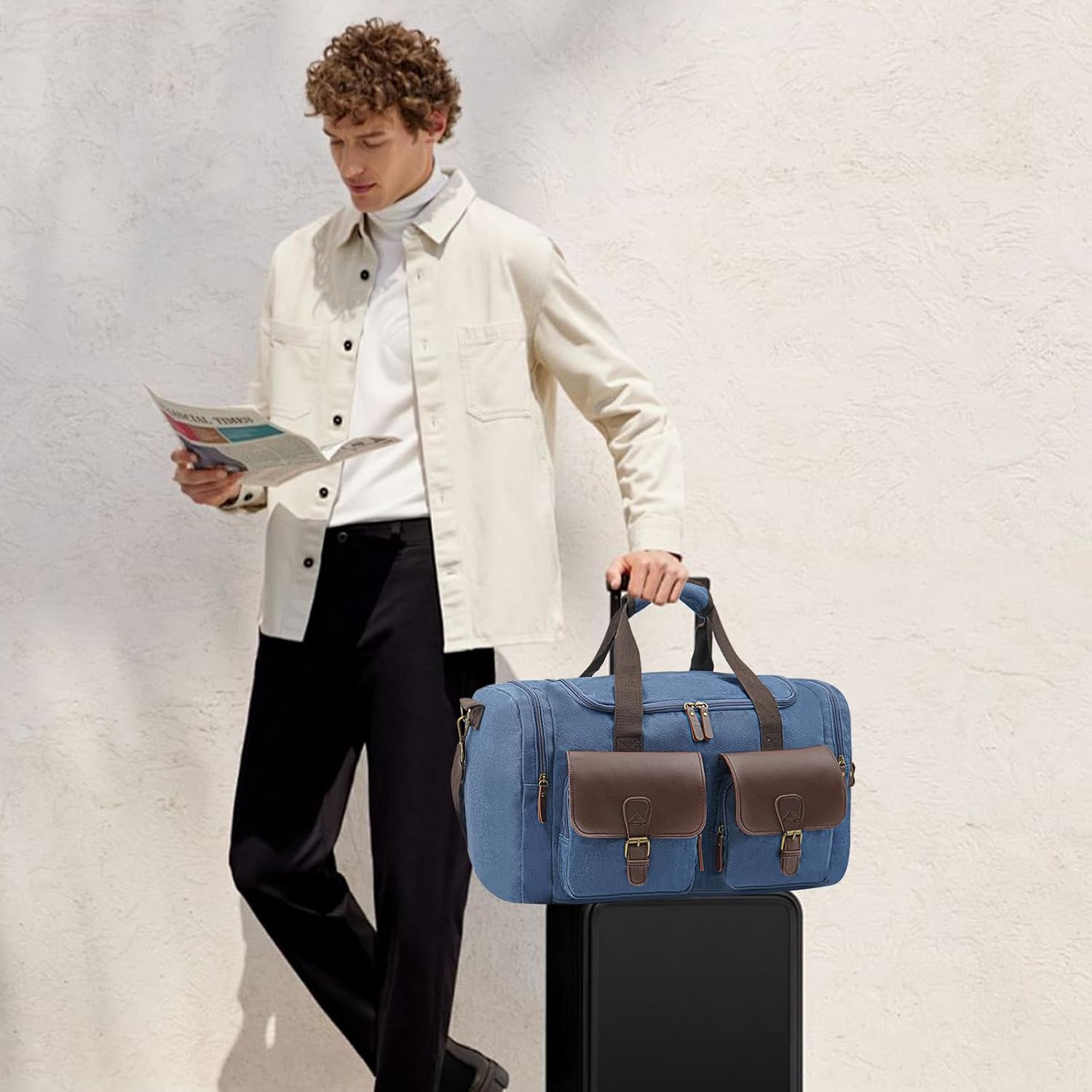 Men's Weekender Duffle Bag - Vintage Overnight & Gym Bag with Multi-Compartments, Carry-On Approved for Travel - Image 7