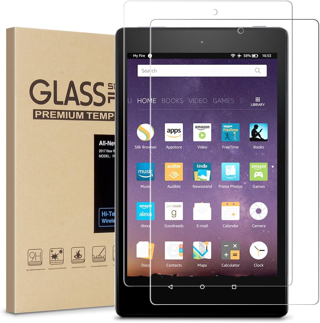 All-New Fire 7 Screen Protector,Tempered Glass Screen Protector Film for All-New 7 Tablet (7th 2017 Release) / 7 Inch Kids Edition [9H Hardness] [Bubble Free] [Crystal Clear]